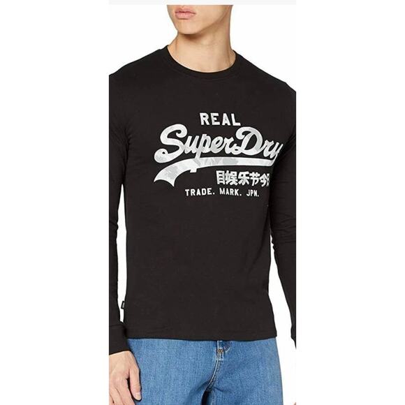 SUPERDRY GRAPHIC TEE VINTAGE LOGO INFILL LONG SLEEVE BLACK MENS SIZE 3XL - Picture 1 of 14